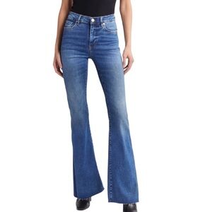 Frame Le High Flare High Rise Raw Released Fray Hem Med Blue Denim Jeans Size 28